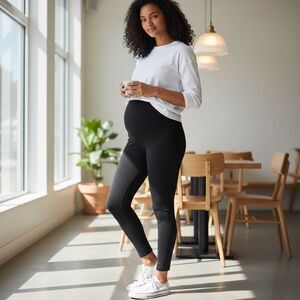 J.Crew Black Maternity Leggings XL Over Belly Panel Soft Stretch Cotton Blend